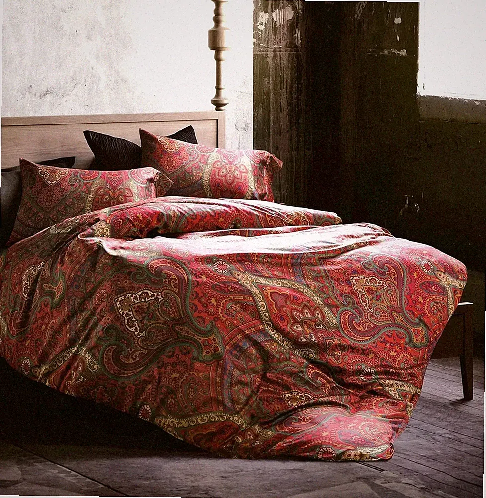 Boho Paisley Print Luxury Duvet Quilt Cover Bedding Set Spanish Red Queen NEW