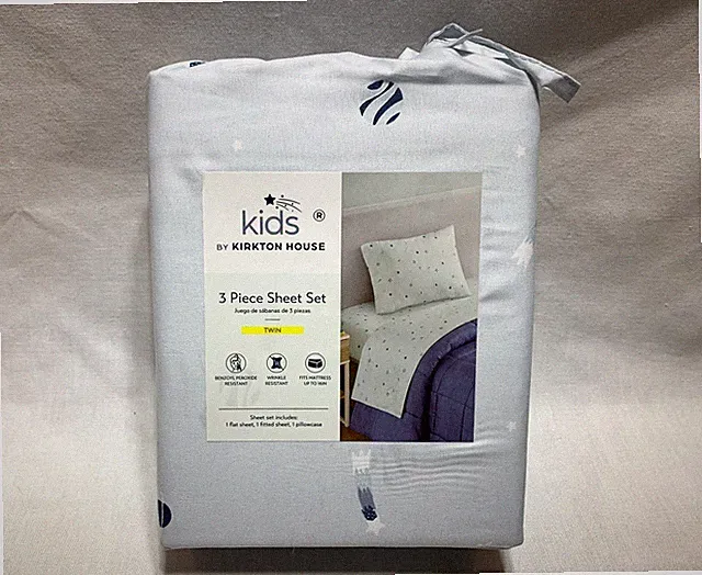 Brand New Kirkton House Kids 3 Pc Twin Sheet Set Light Blue Planets & Stars
