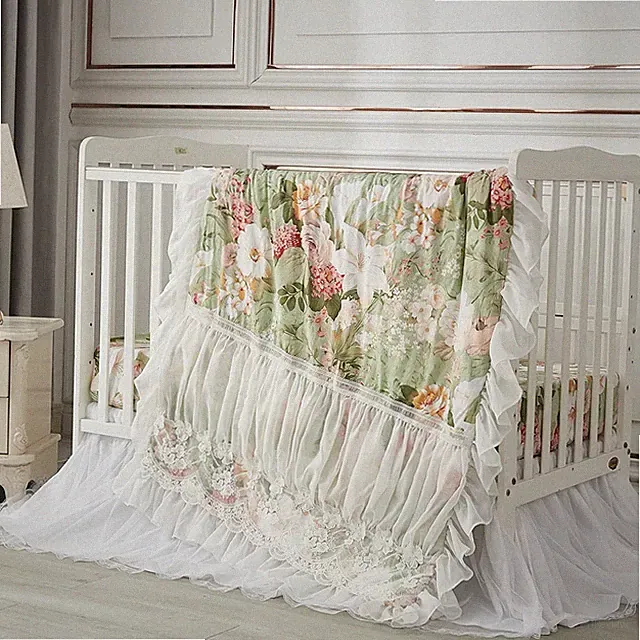 Brandream Garden Floral Crib Bedding Set 3-Piece - Ruffle Girls Nursery