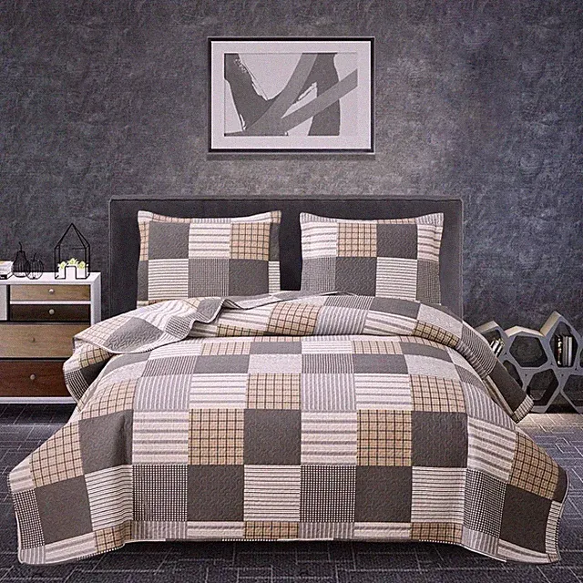 Brown White Plaid Quilt - Soft Microfiber - Lightweight