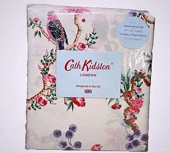 Cath Kitson QUEEN duvet set BIRD TRAIL cotton Percale floral print Duvet Shams