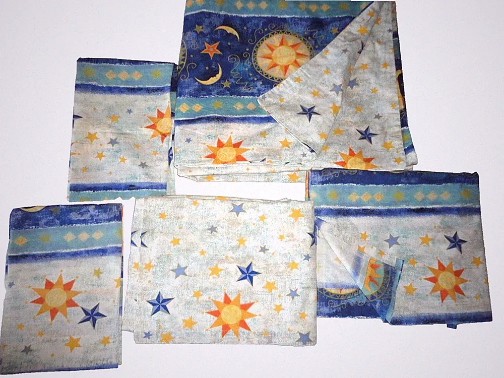 CHEN ONE CELESTIAL BLUE SUN MOON STARS (5P) FULL/QUEEN DUVET & SHEET SET