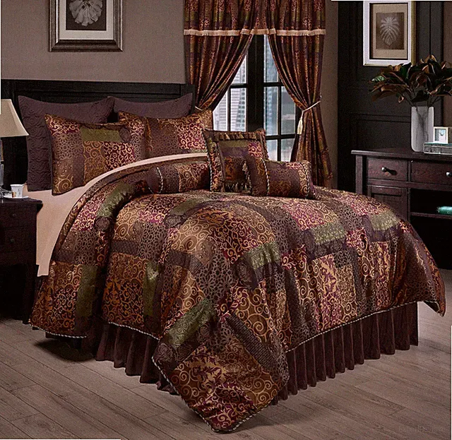 Chezmoi Collection Amelia 9-Piece Floral Jacquard Patchwork Comforter Set, Multi
