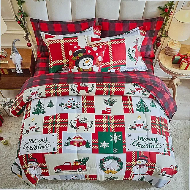 Christmas Comforter Set 3 Pieces Queen Size 88X88 Inches, Snowman Snowflake Deer