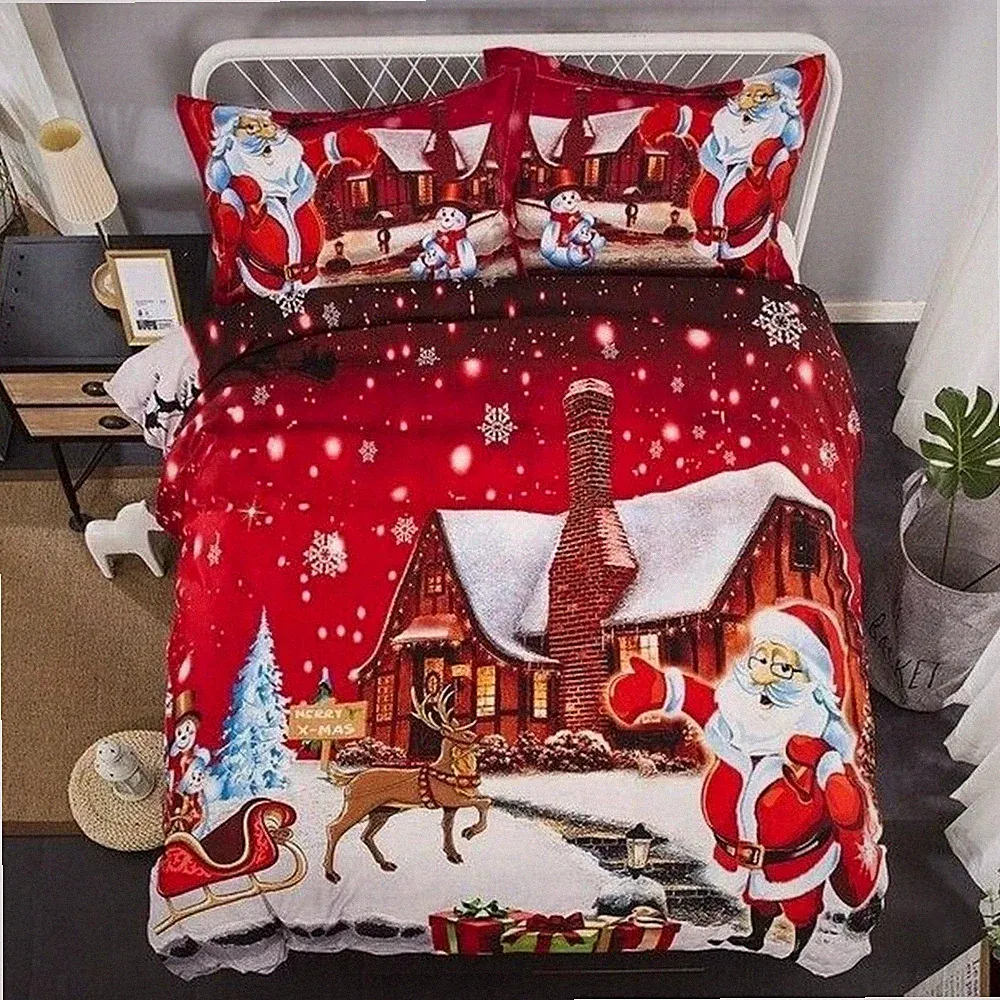 Christmas Duvet Set 3 pc XMAS Santa Claus Cover Pillow Set 89"x89" Bedding NEW