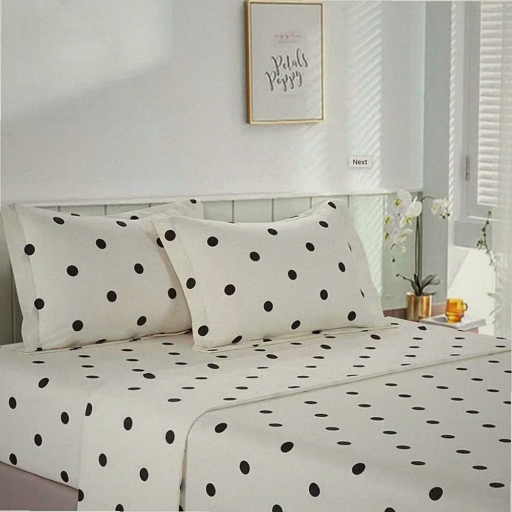 Clark Black/White Polka Dot 100% Cotton Sheet Set with Pillowcase King Modern