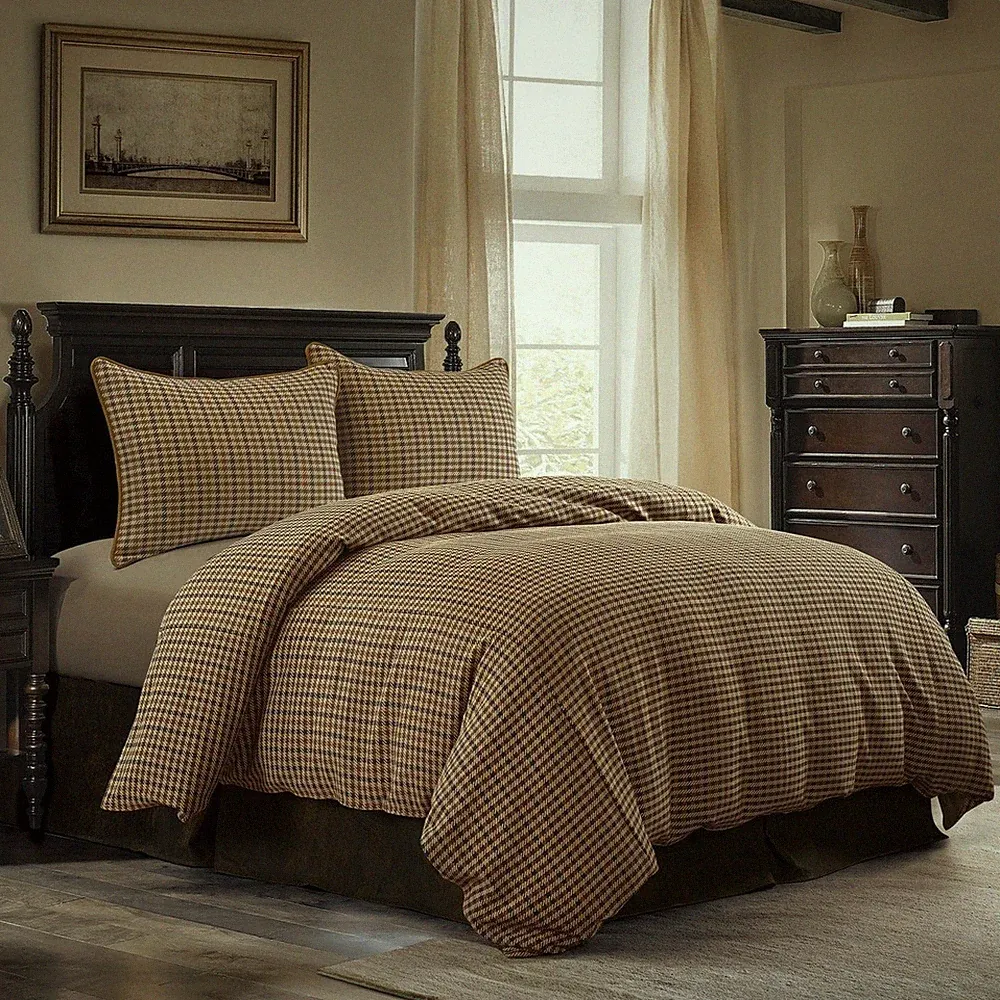 Clifton Warm Earth Tones Houndstooth Country Queen 3 Pc Comforter Bed Set