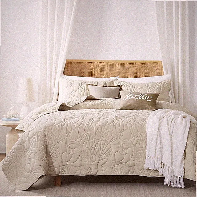 Coastal Beach Beige Queen Size Quilt Bedding Sets, Nautical Tropical Ocean Be...