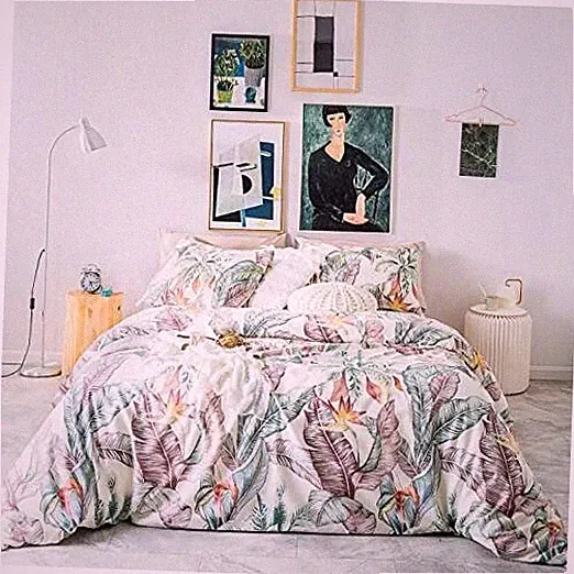 Colorful Leaves Duvet Cover 100% Egyptian Cotton 3 Pcs Set 1 Queen Botanical