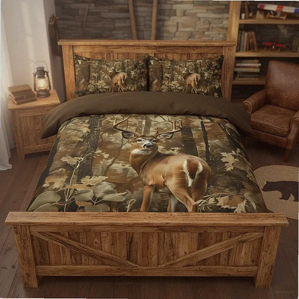 Comforter Set for Boys with Camo Design, Full Size and 5 Essential Pieces
