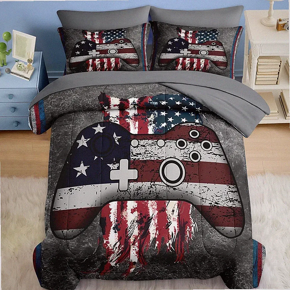 Comforter Set Full Size, American Flag 4Th July 7 Pcs Bedding for Kids and Adult