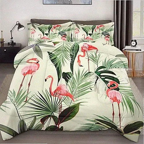 Comforter Set Size, Palm Leaf Leaves Floral Soft 3 Pcs Bedding Queen Flamingo