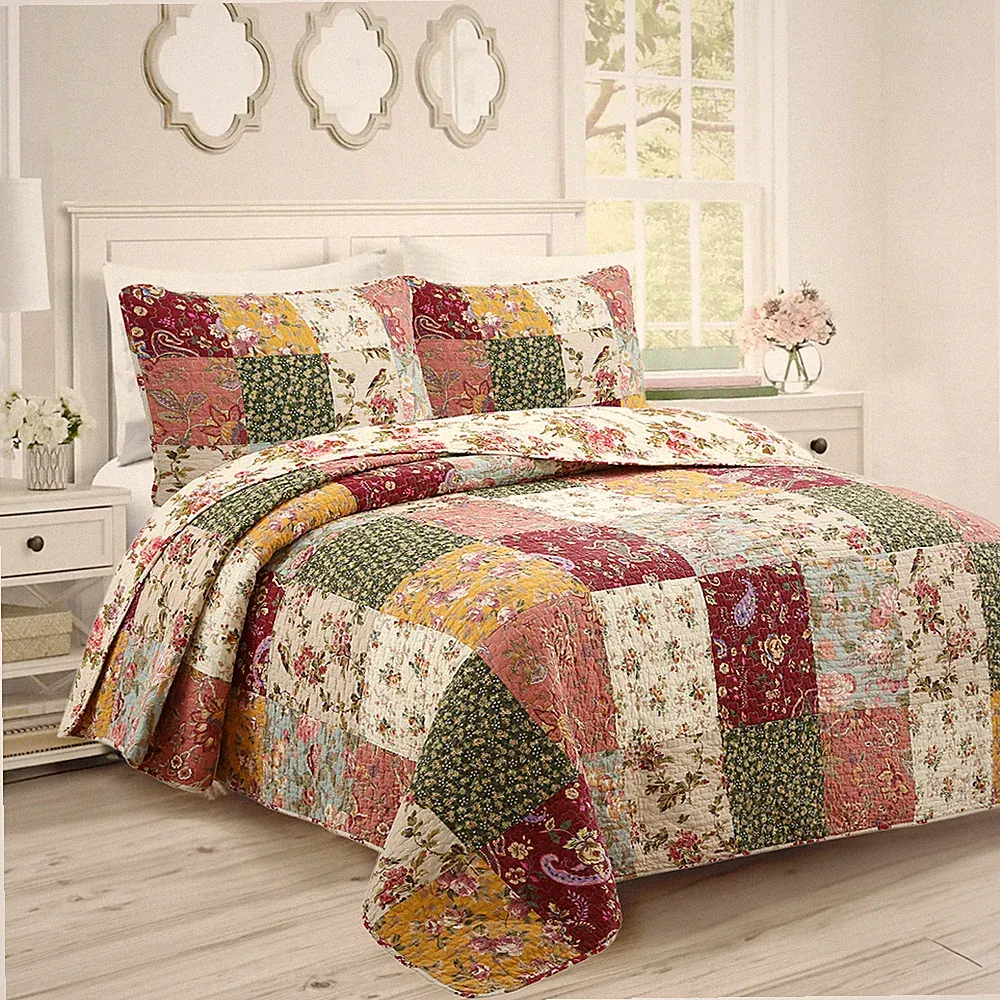 Country Vintage Farmhouse Floral Paisley Patchwork Cotton Quilt Bedding Set