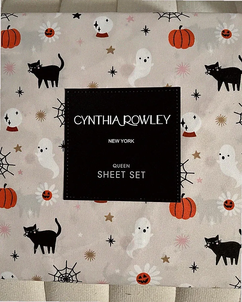 Cynthia Rowley 4pc Halloween Spooky Daisy Queen Sheet Set New
