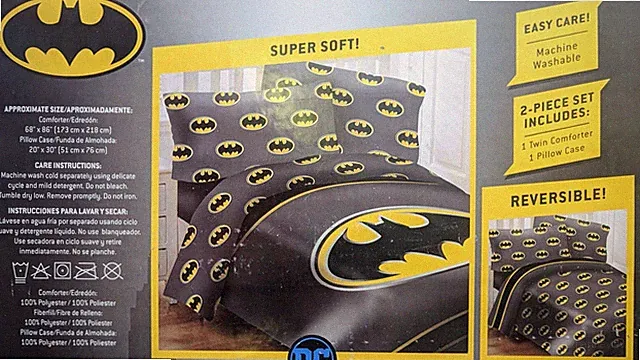DC Comics Batman Emblem 2 Piece Reversible Twin Size Comforter Set - Gray/Black