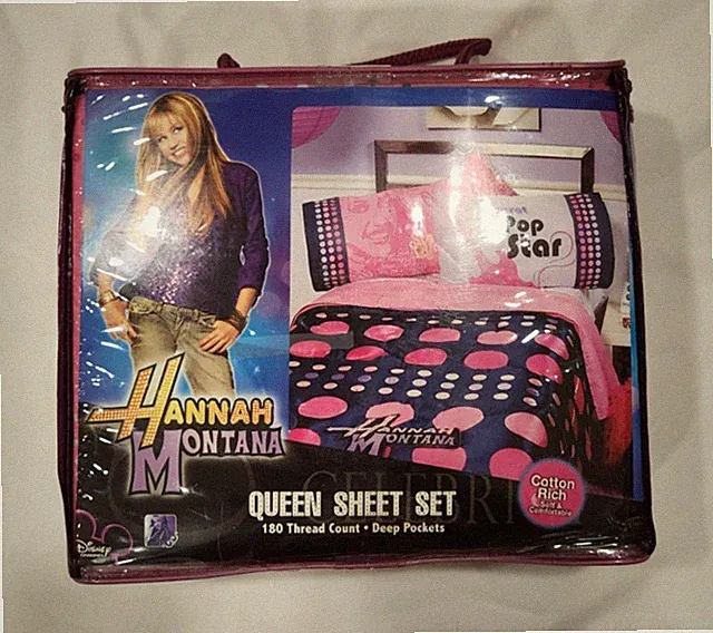 Disney Hanna Montana Queen Sheet Set NEW RARE 4 Pieces Flat Fitted 2 Pillowcases