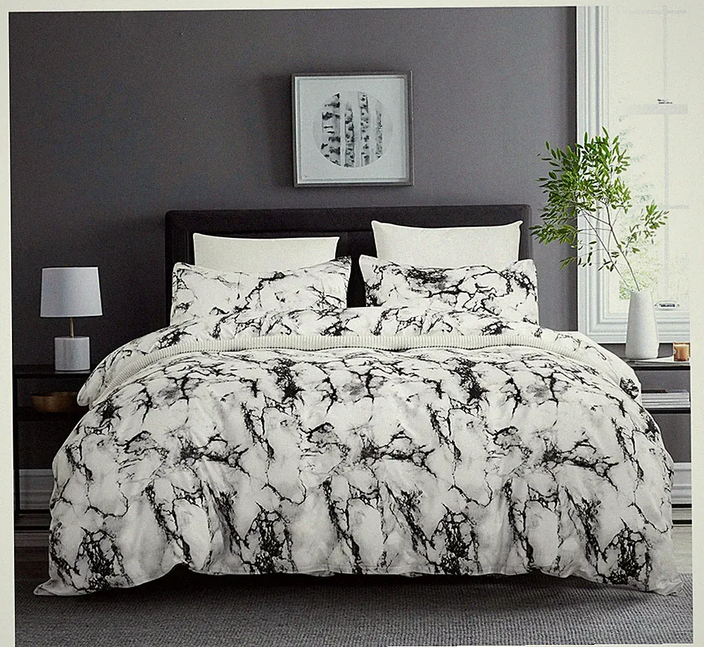Duvet Cover Set GrayBlack Marble Size King