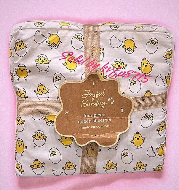 Easter Baby Chick Hatching Yellow Cute Pattern Queen Sheet Set 4 Piece NWT Soft
