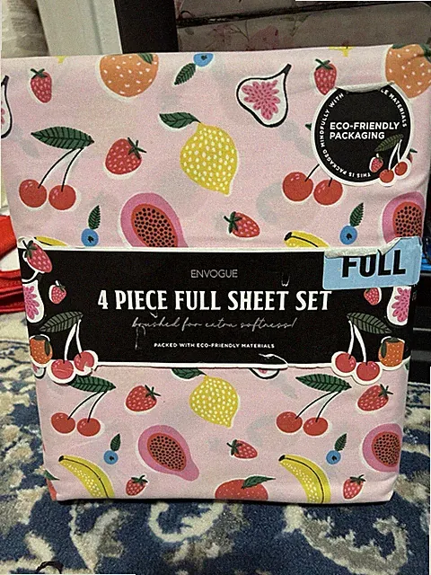 Envogue Full 4pc Envogue Cherries Fruit Multicolor Polyester New