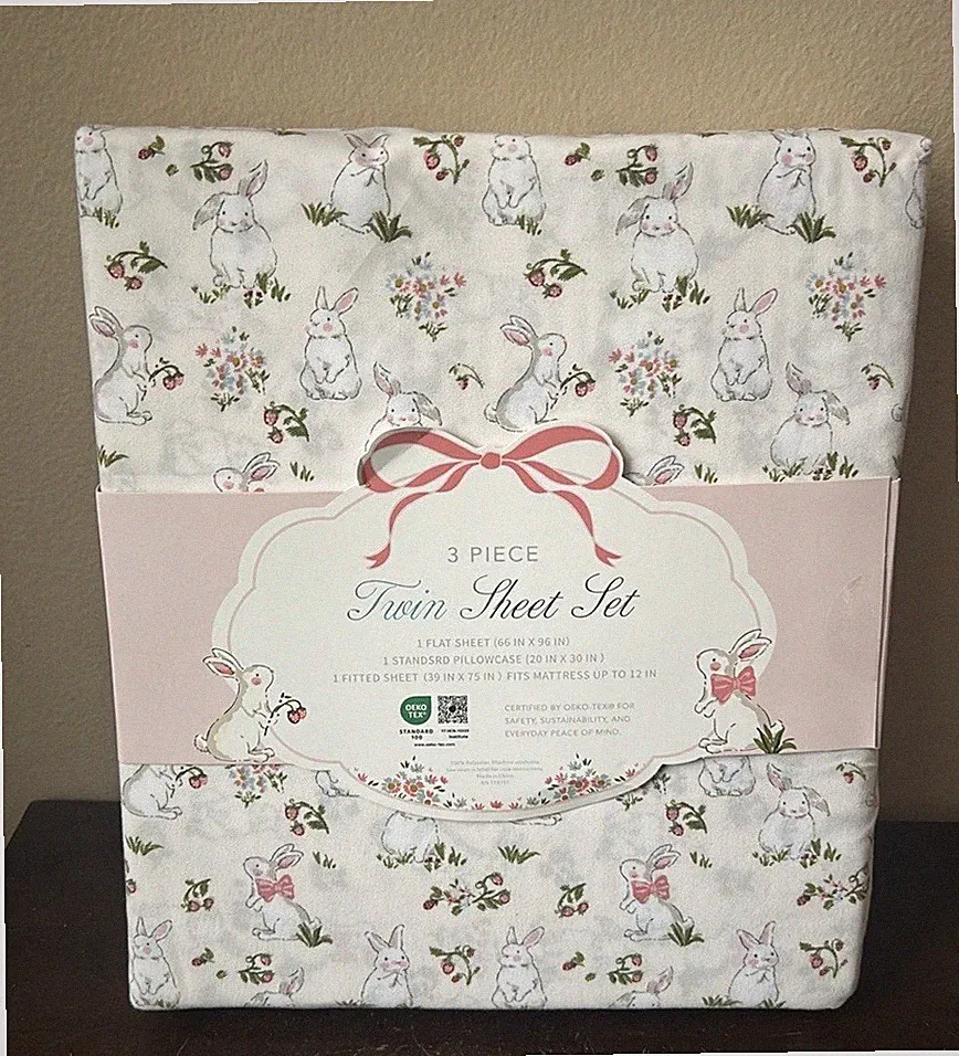 Envogue Twin Sheet Set Easter Bunny Floral Spring New