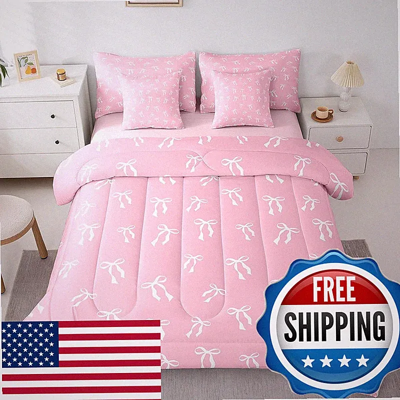 Erosebridal Cartoon Bow Knot Bedding Sets White Romantic Bow Comforter Set