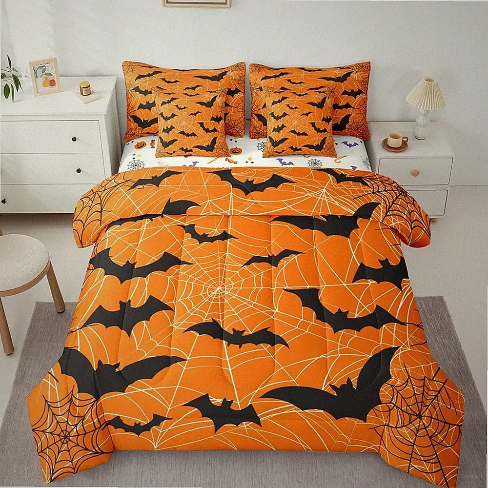 Erosebridal Halloween 7 Pcs Bedding Set King Size, Gothic Bats Bed in a Bag