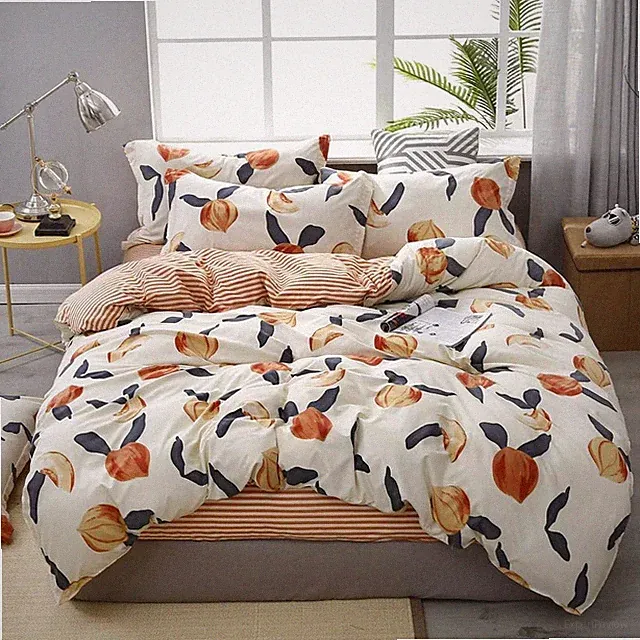 Erosebridal Peach Comforter Duvet Cover Set Queen Fruit Printed Reversible Full