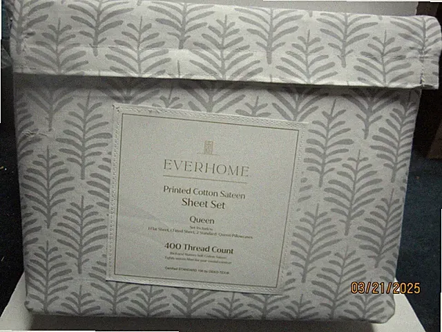 Everhome Printed Cotton Sateen Leaf Sheet Set Size Queen 400 Thread Count