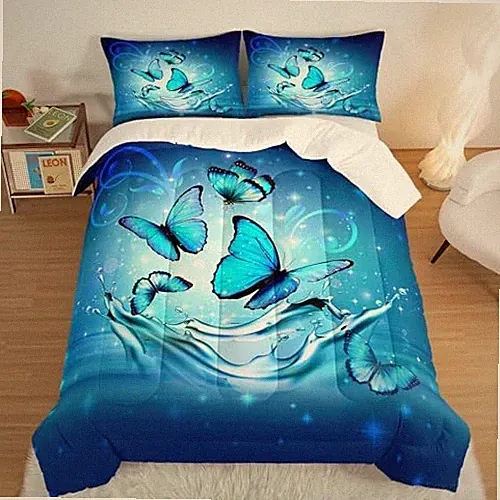 Fantasy Butterfly Comforter Set Size,Butterflies on Water Flash Queen Blue