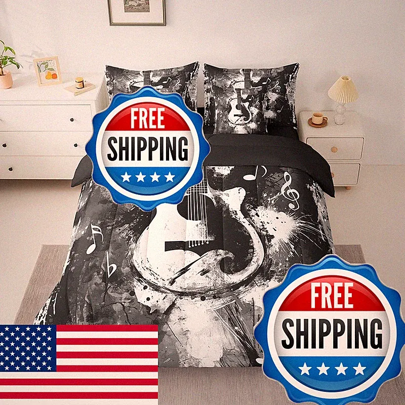 Feelyou Guitar Comforter Set Sheets Full Size Rock Music Bed In A Bag For Boys