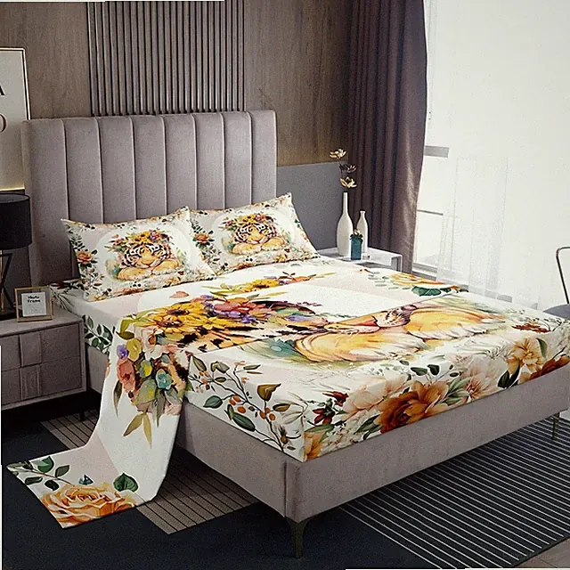 Feelyou Kids Cute Tiger Sheet Set Full Size Boys Girls Cartoon Animal Sheets...