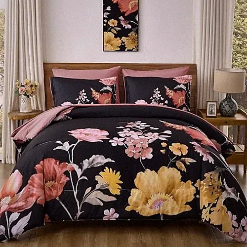 Floral Comforter Set - 7 Pieces & Blush Floral Bed in a Bag with King Black