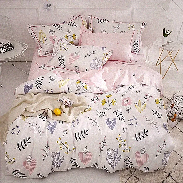 Floral Love Print Girls Duvet Cover Twin White/Pink Cotton Premium Blossom Kawai