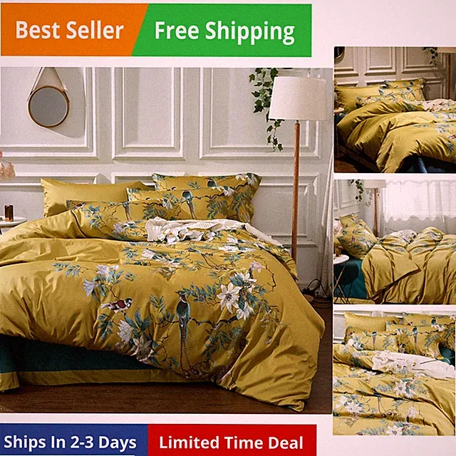 Flower and Bird Comforter Set Garden Style Vibrant Colors Floral Comforter Se...