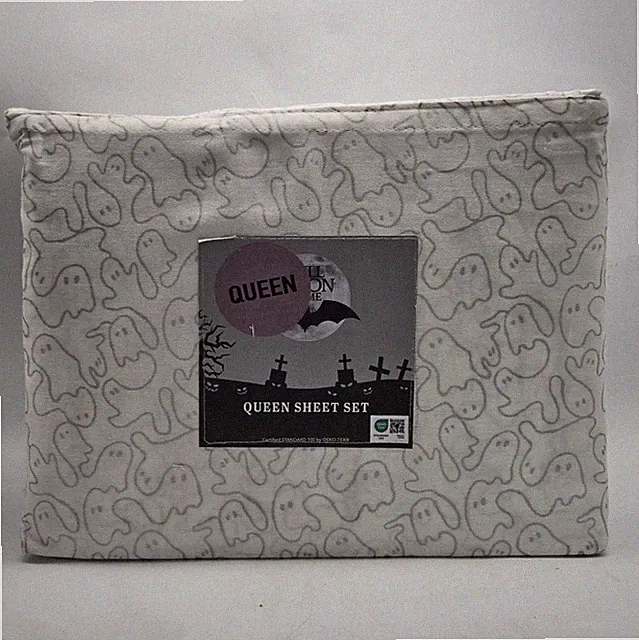Full Moon Queen Ghosts Home 4pc Halloween Spooky Sheet Set White Gray Halloween
