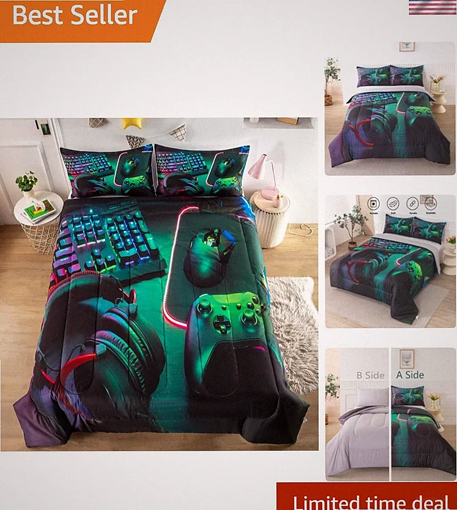 Gamer Comforter Sets for Teen Boys,Gaming Bedding Sets Twin,Video Game Bedspr...