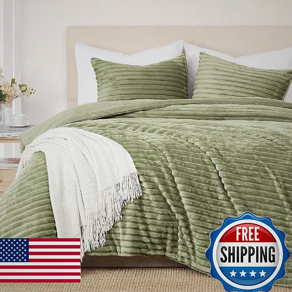 Geniospin Fleece Twin Comforter Set, Soft Fuzzy Twin Bedding Sets, 2-Pieces Gree