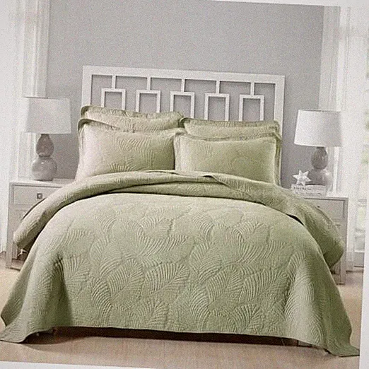 Green Tropical Palm Tree Size Quilt Set Soft King 3 - Palm Leaves- Aqua Blue
