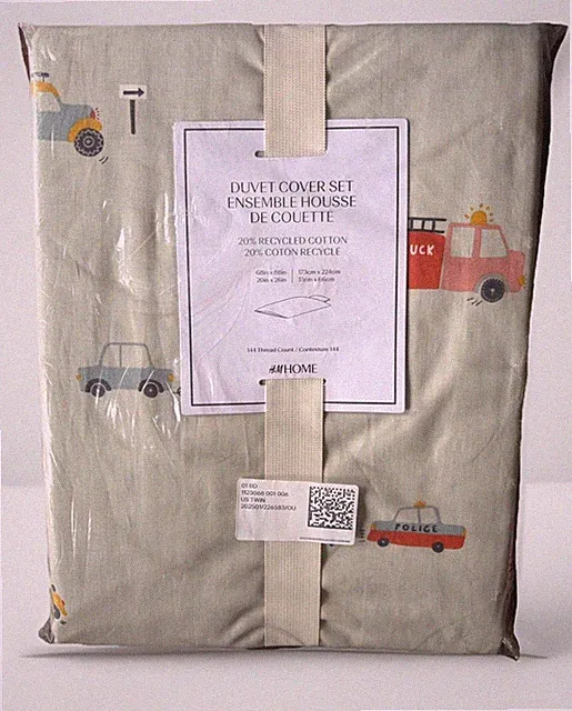H&M Duvet Cover Set TWIN Cars Trucks Police Firetruck Kids Boys Bedroom Set NEW