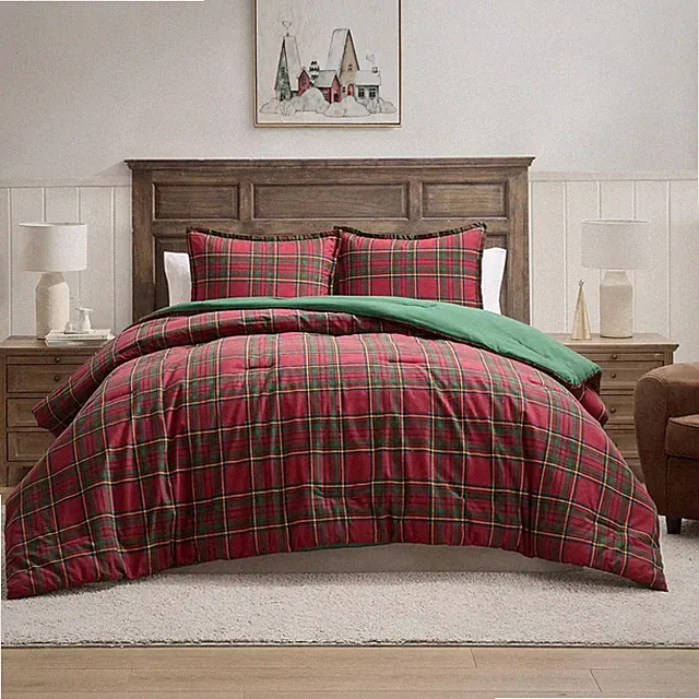 Hallmark King Flannel Plaid Comforter Set Red