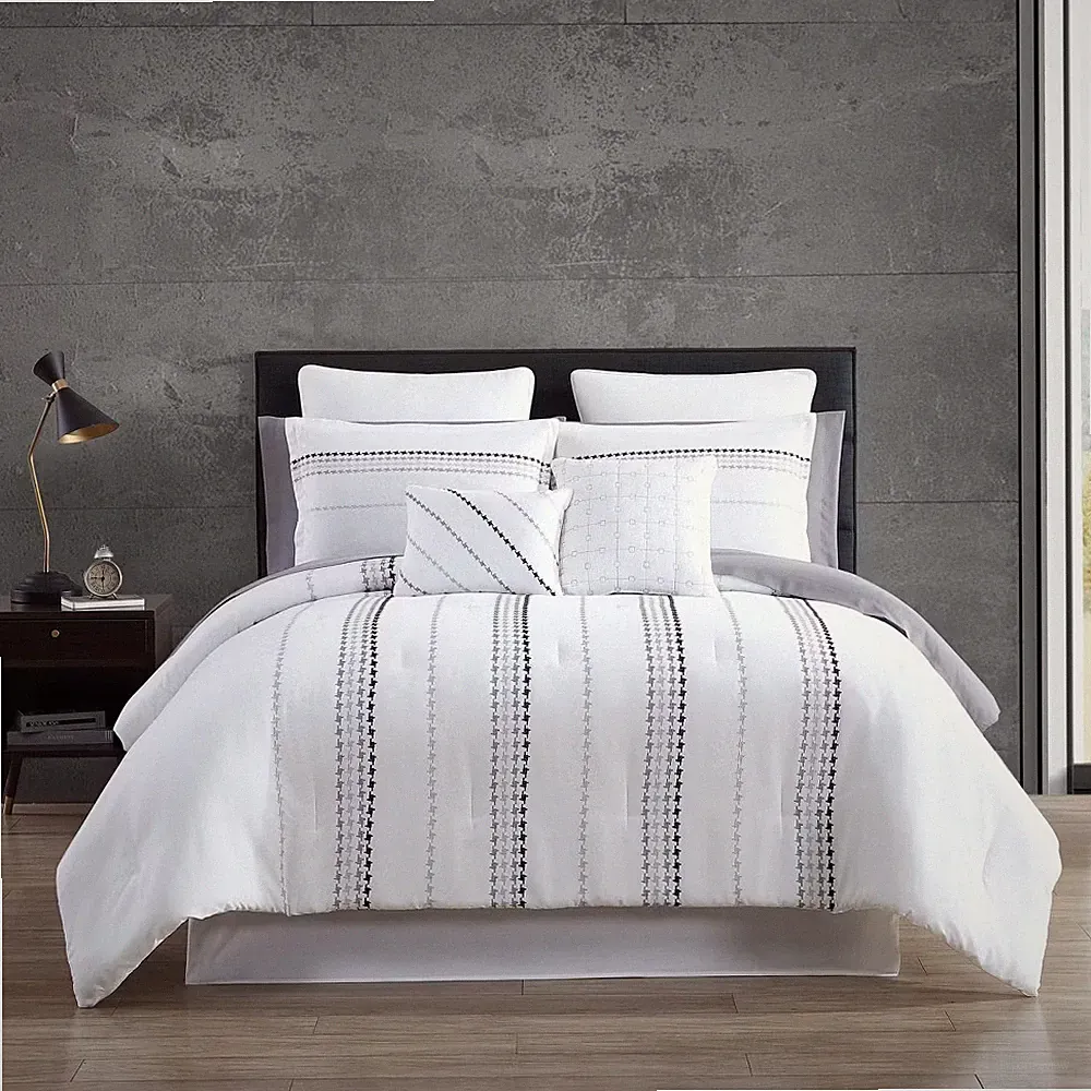 Hallmart Collectibles 12-Piece Comforter Set Embroidered Dots, White/Gray, King