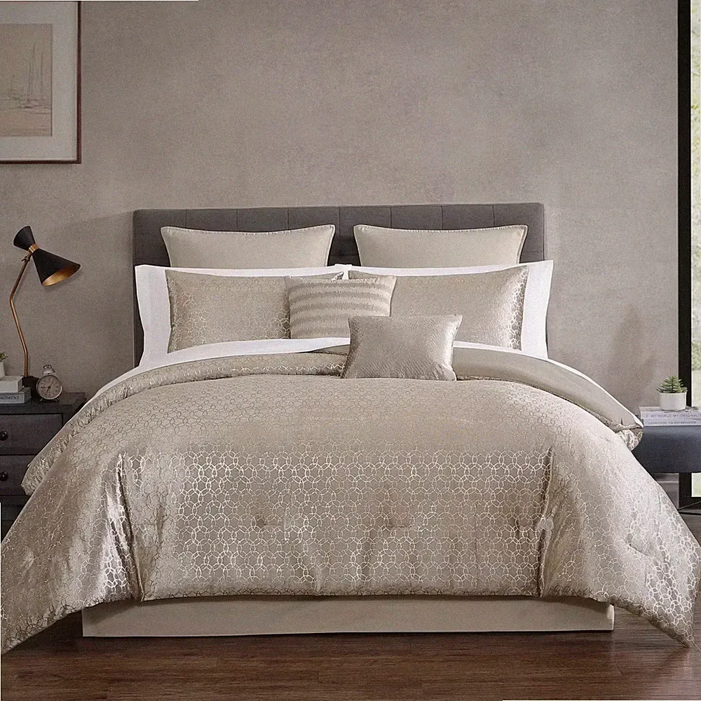 Hallmart Collectibles 12pc Queen Harlan Bedding Set Gold