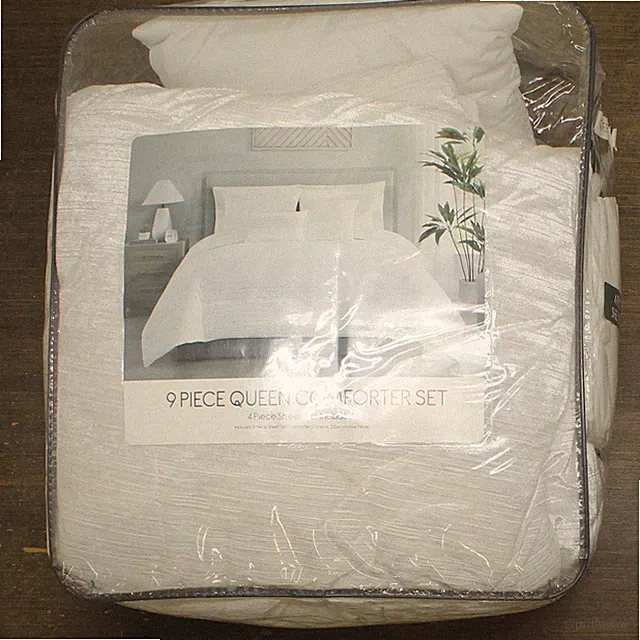 Hallmart Selina 9-Piece Comforter Bedding Set 95747 White / Silver Stripe Queen