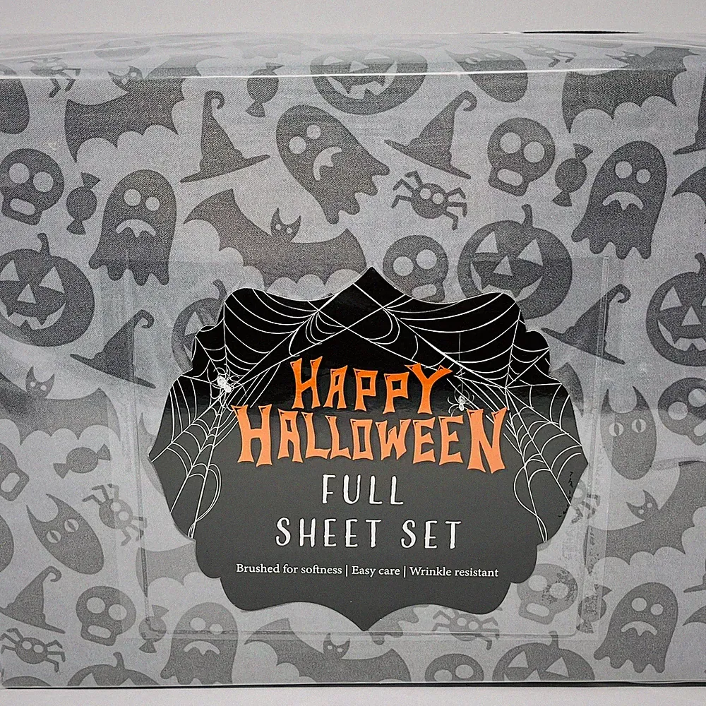 Happy Halloween FULL SHEETS SET Spiderwebs Gray Ghosts Bats Pumpkin Seasonal NEW