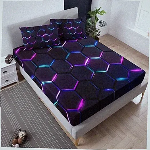 Hexagon Geometric Honeycomb Bedding Sets,Gradient Neon Gamer Queen Purple-black