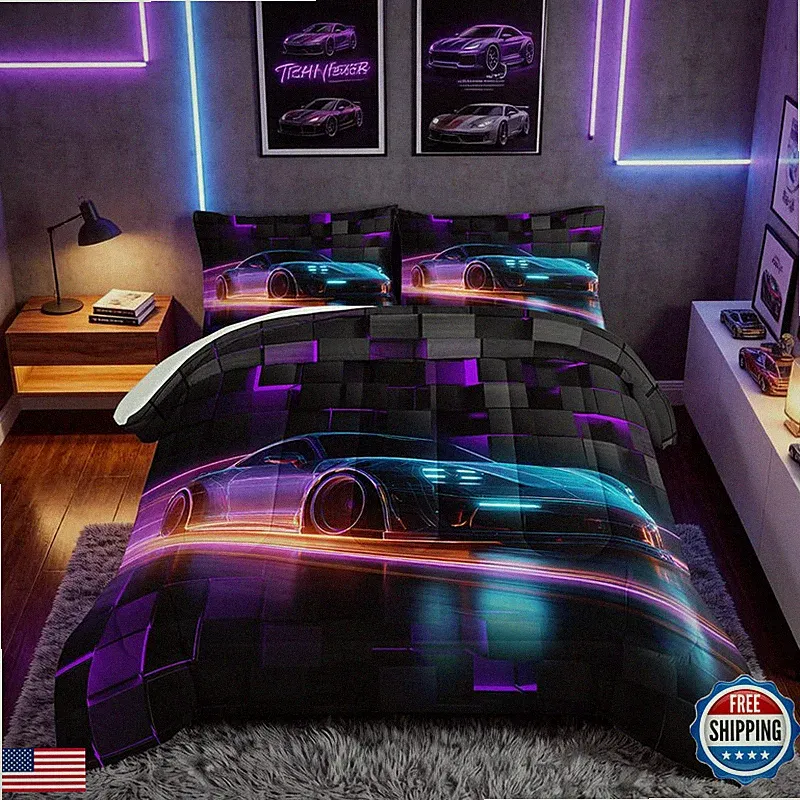Hosima Boys Race Car Bedding Sets Fullgeometric Background Pattern Cool Extreme