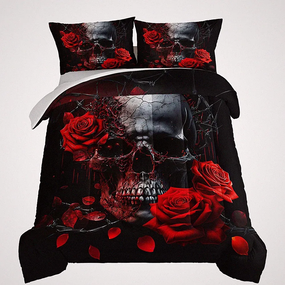 HOSIMA Death Skull Heads Comforter Gothic Bedding Sets,Horror Theme Halloween...