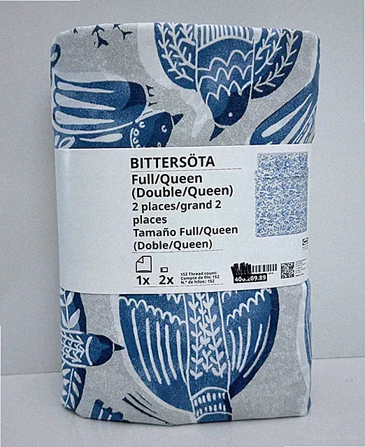 Ikea BITTERSOTA Full/Queen Duvet Cover Pillowcases Bed Set Light gray/blue Birds