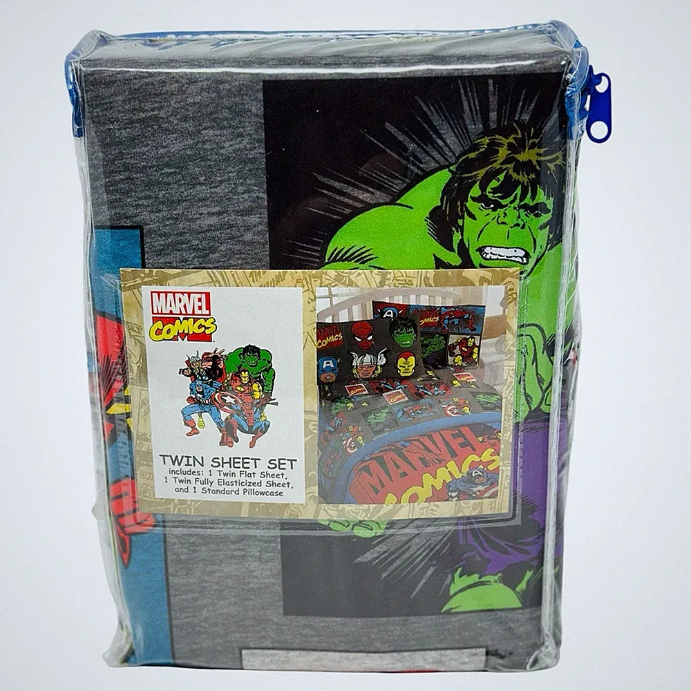 Jay Franco Marvel Avengers 3 Piece Twin Sheet Set, Superheroes Gray