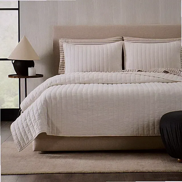 Jeremiah Brent Home 3pc King Channel Rice Stitch Gauze Quilt Set Cream